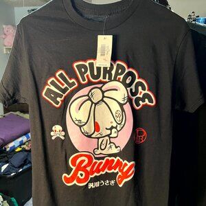 NWT HAN O-USAGI All Purpose Bunny 100% Cotton Black Graphic Print T-Shirt Sz Sm